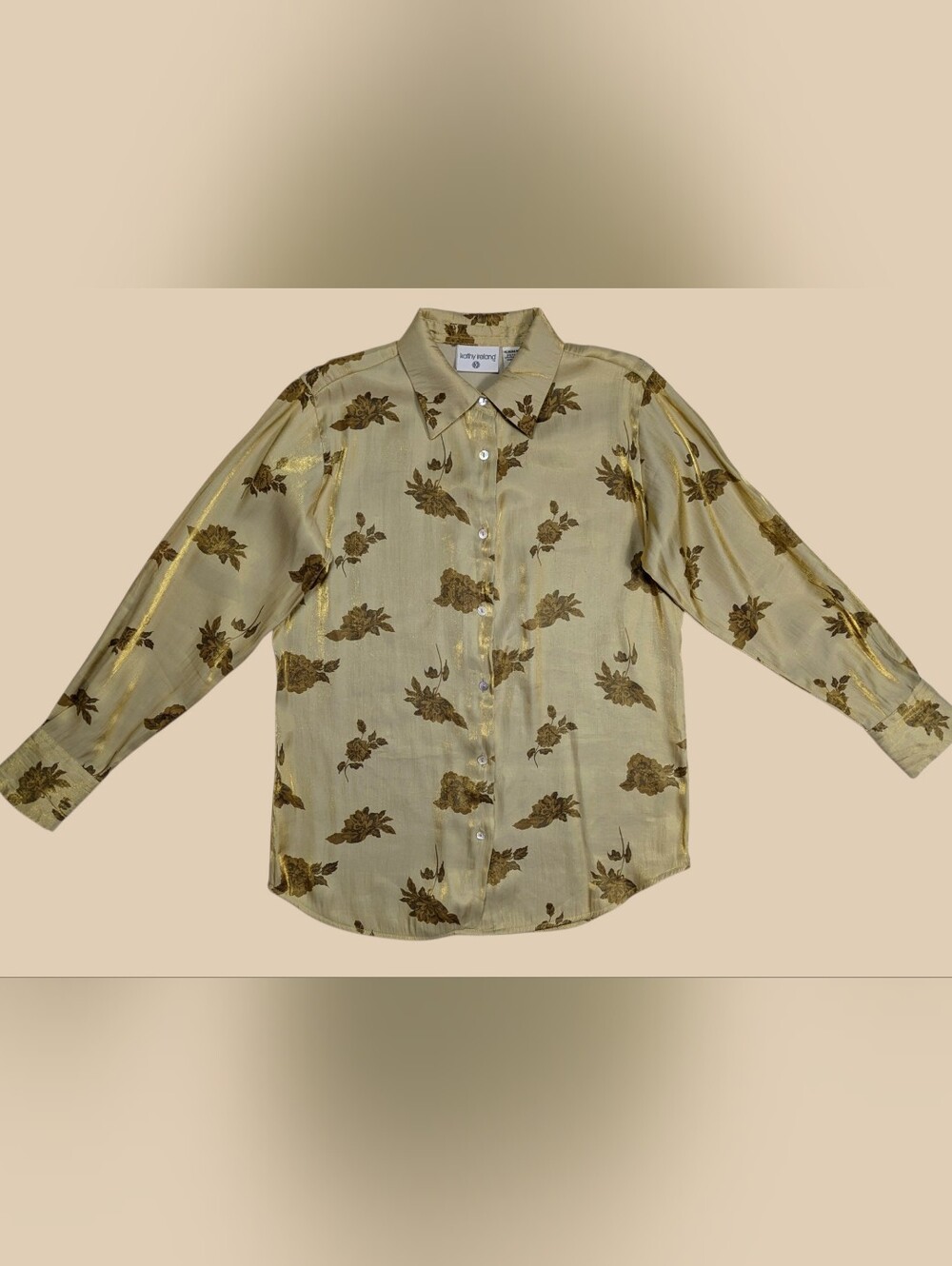 90s Kathy Ireland Gold Floral Button-Up Shirt